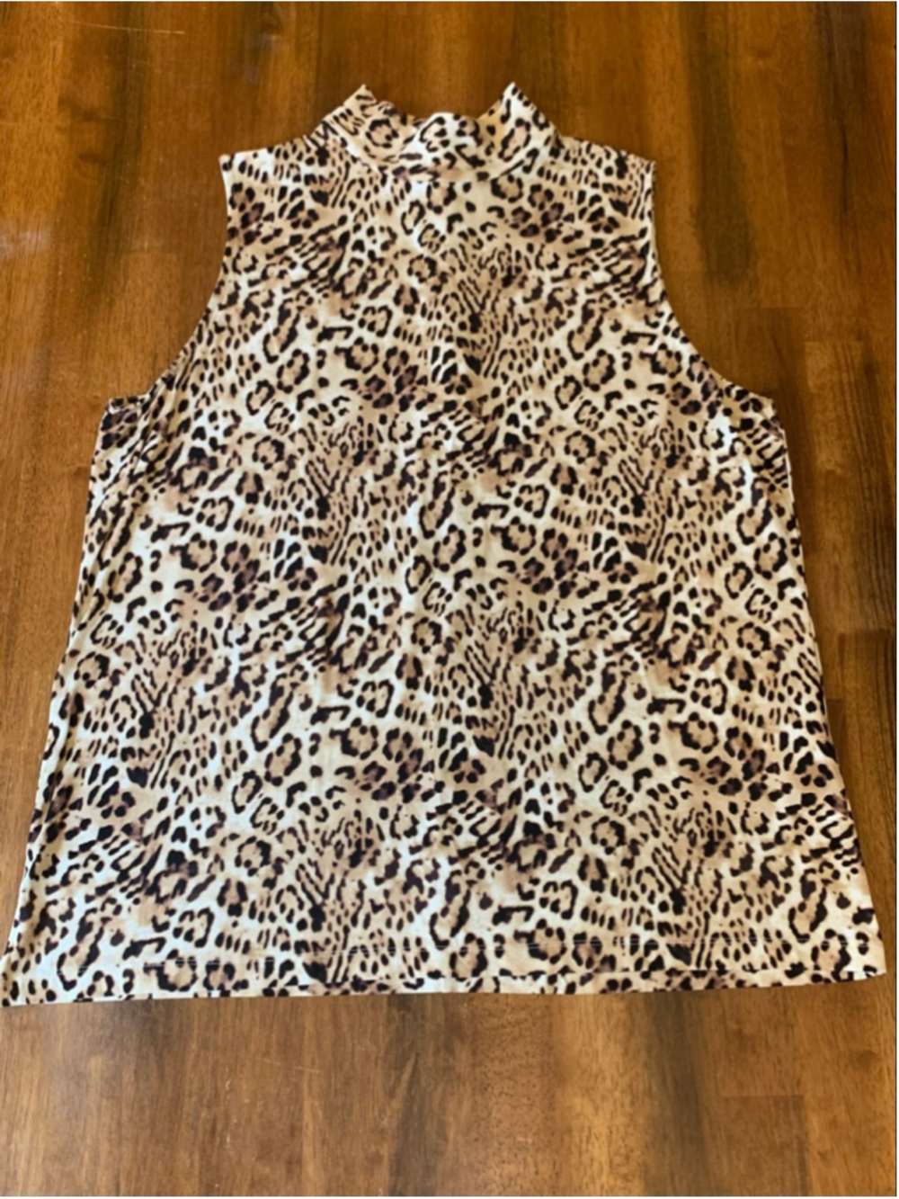 Chico’s Top Size 3 (XL) Tan Black Cream Cheetah Print Sleeveless Zip Turtleneck